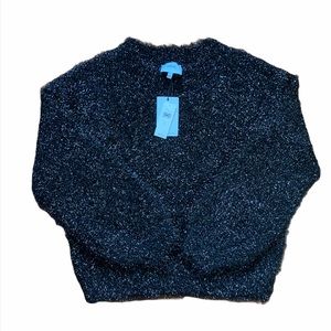 JOA Anthropologie Silver Tinsel Black Balloon Sleeve Sweater Size Small NWT